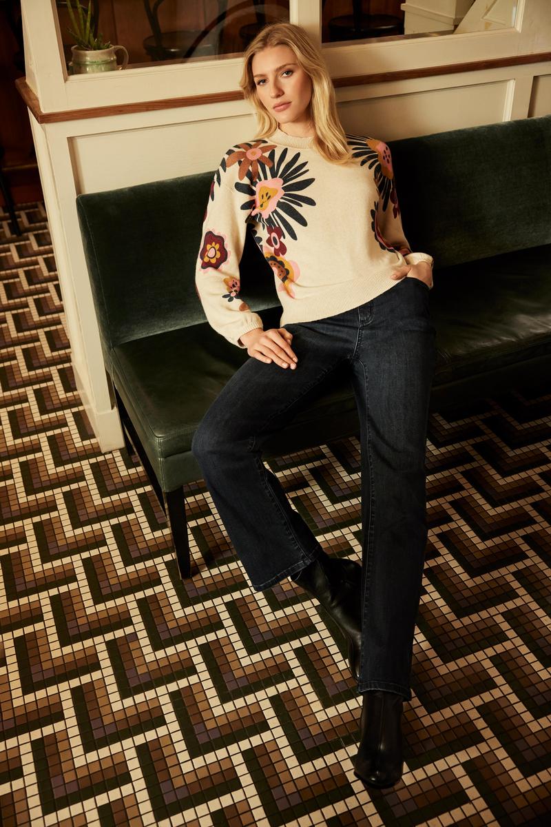 Floral Sweater With Puffy Sleeves