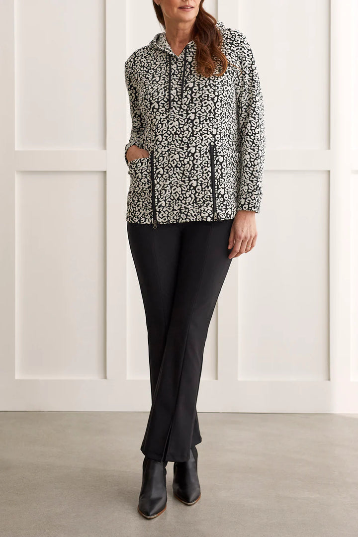 Hooded Textured Knit Top With Pockets