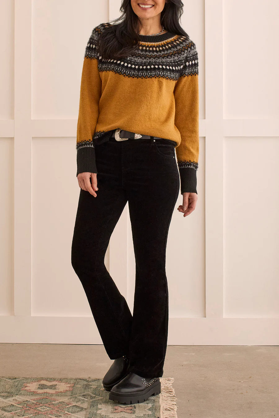 Crew Neck Intarsia Sweater