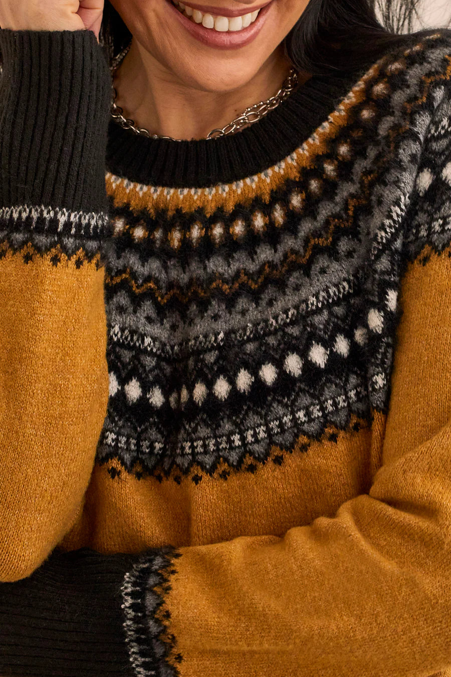 Crew Neck Intarsia Sweater