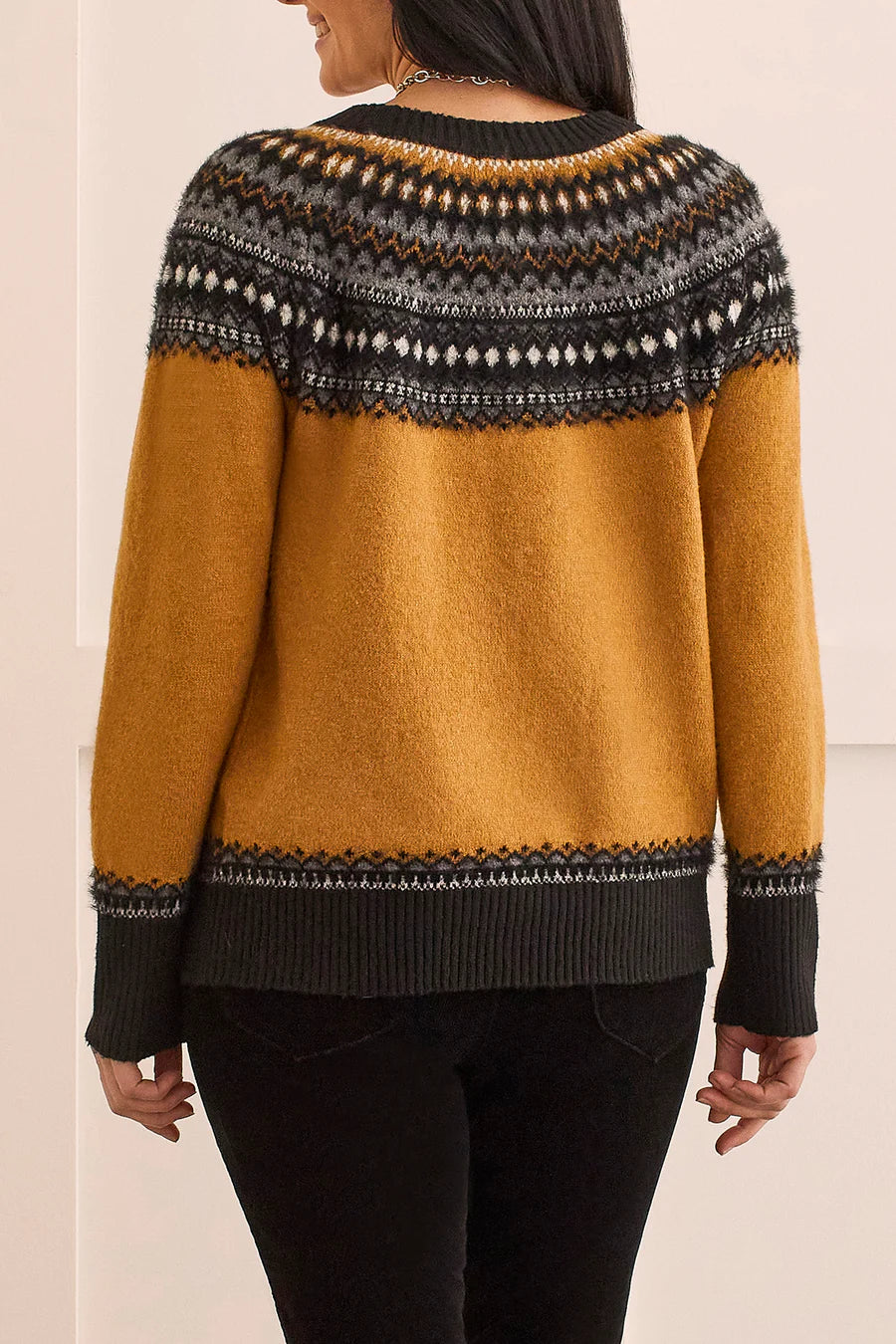 Crew Neck Intarsia Sweater