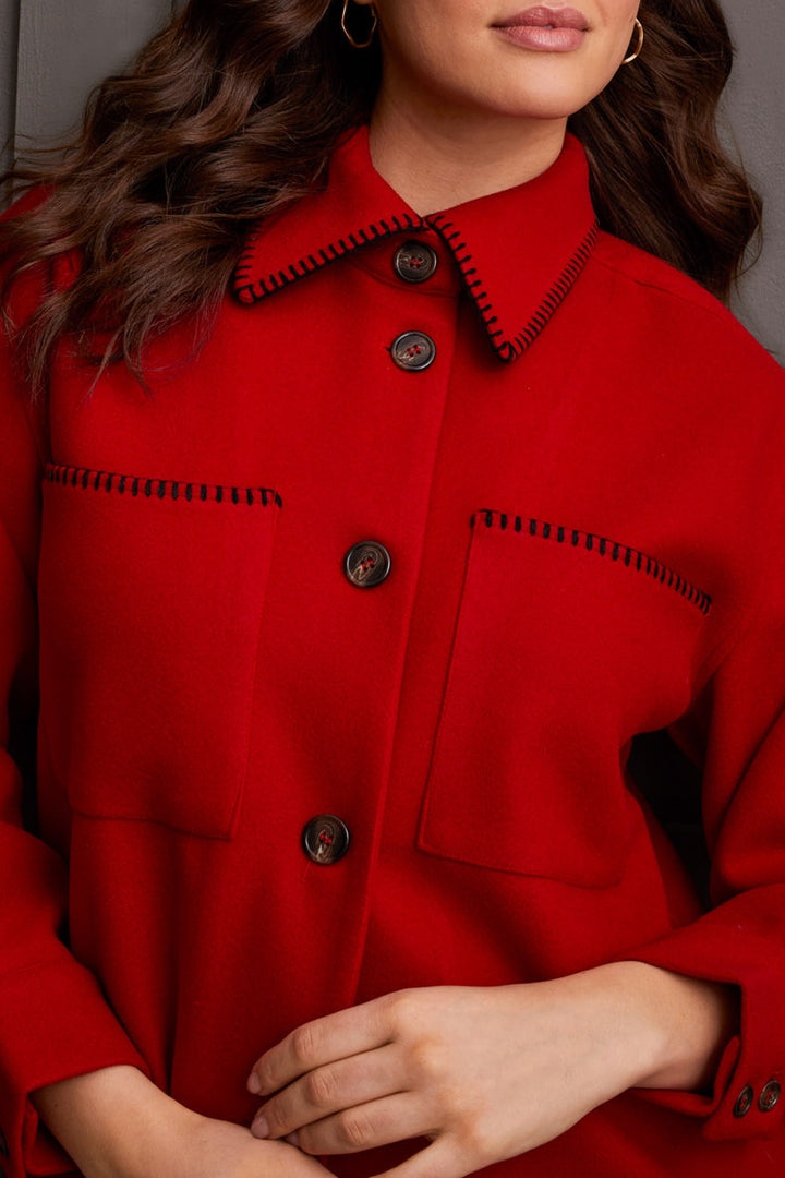 Botton Front Coat With Blanket Stitch