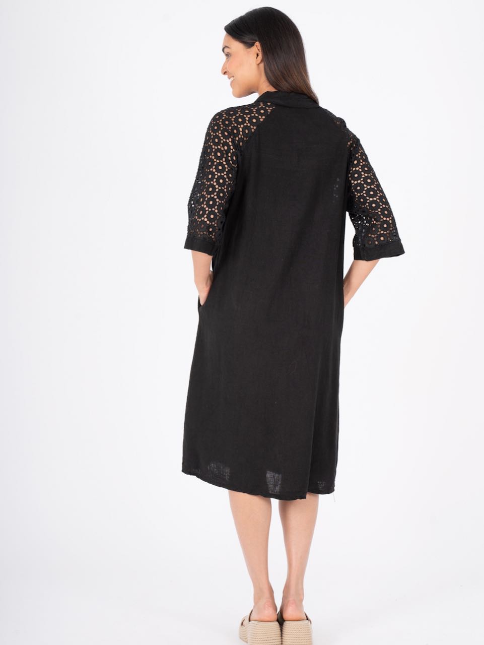 Linen/Cttn Shirtdrss Lace Shld