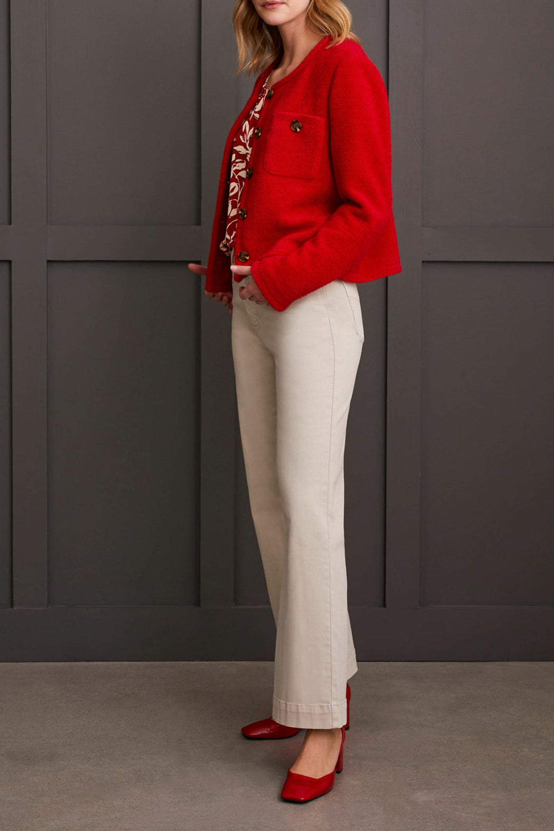 Button Front Coat With Blanket Stitch
