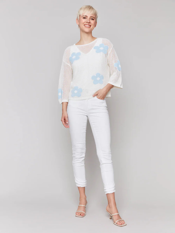 Jacquard Knit 3/4 Sleeve Sweater