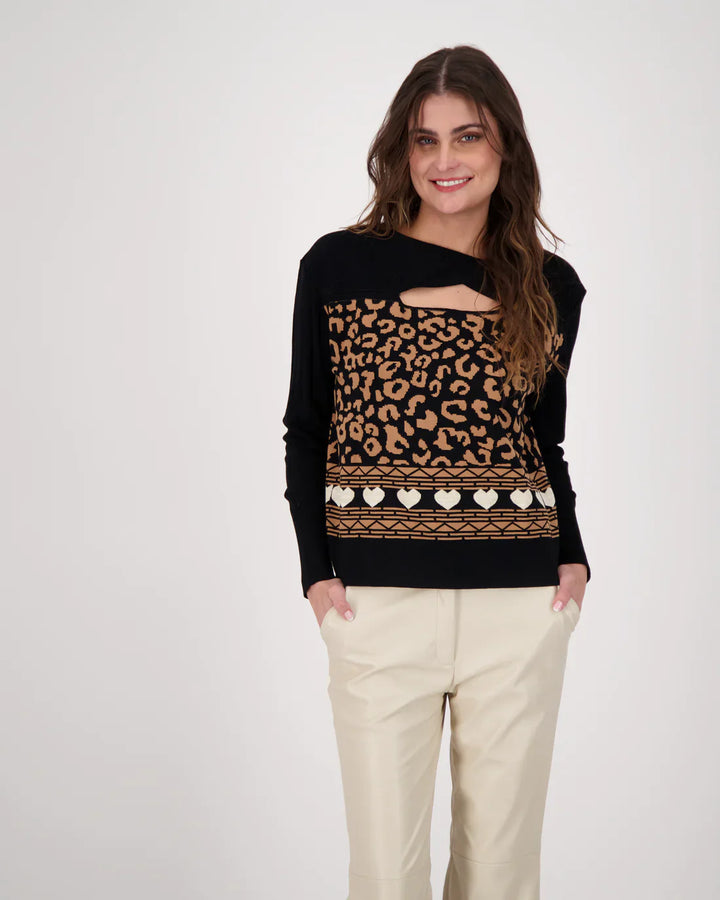 Leopard With Heart Keyhole Sweater