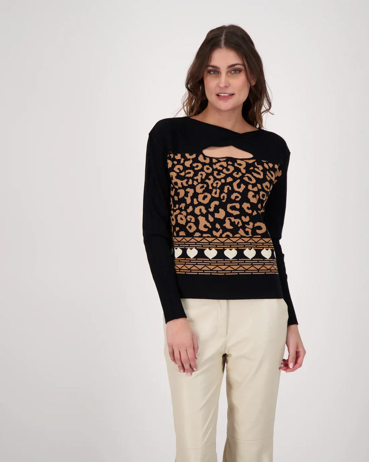 Leopard With Heart Keyhole Sweater