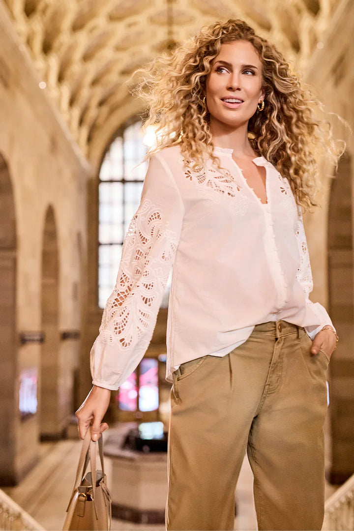 Long Sleeve Blouse With Ebroidery Cutouts
