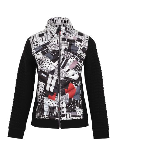 Short Geo Print Black Puffer Jacket