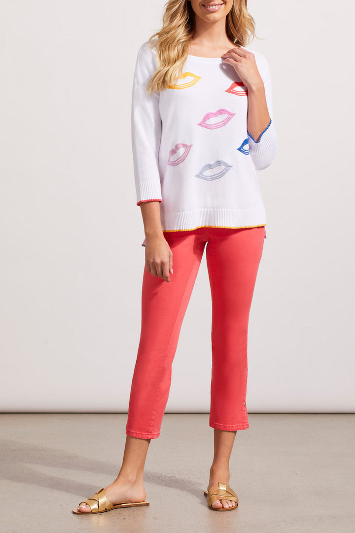 3/4 Sleeve Boat Neck Embrod Detail Sweater