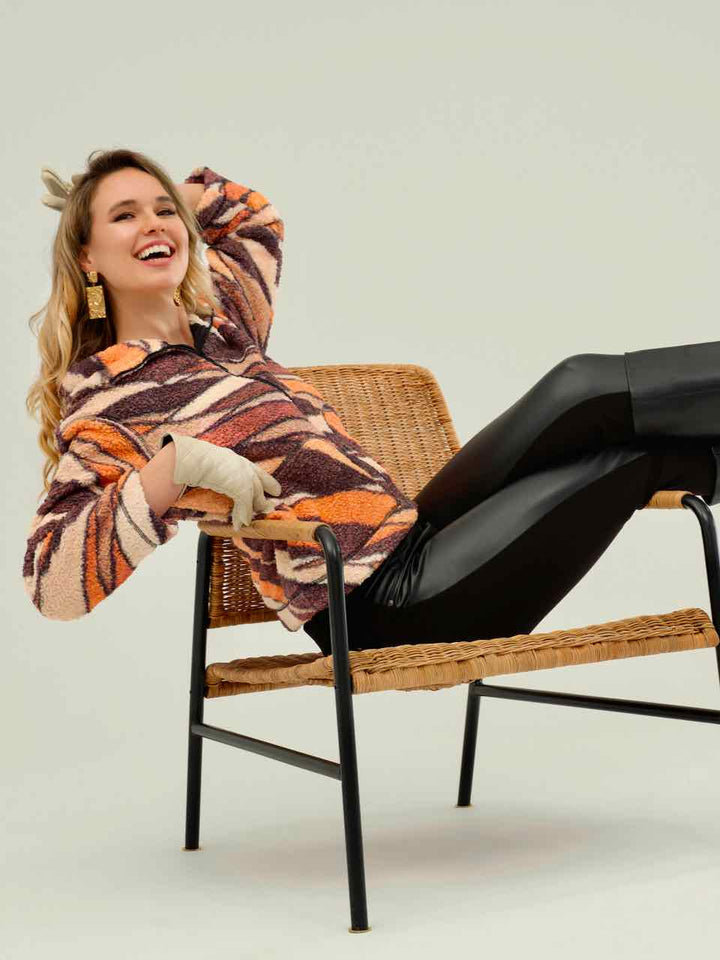Geometric Print Sherpa Jacket