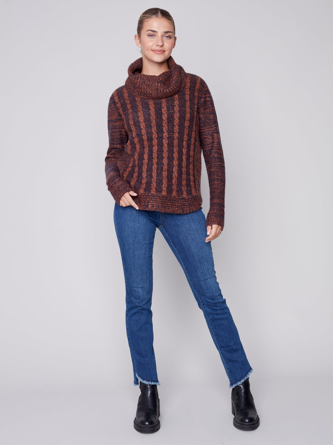 Two-Tone Cable Knit Sweater