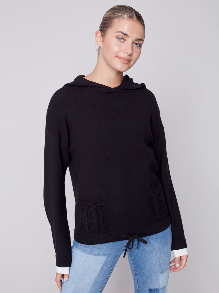 Plush Knit Drawstring Waist Hoodie