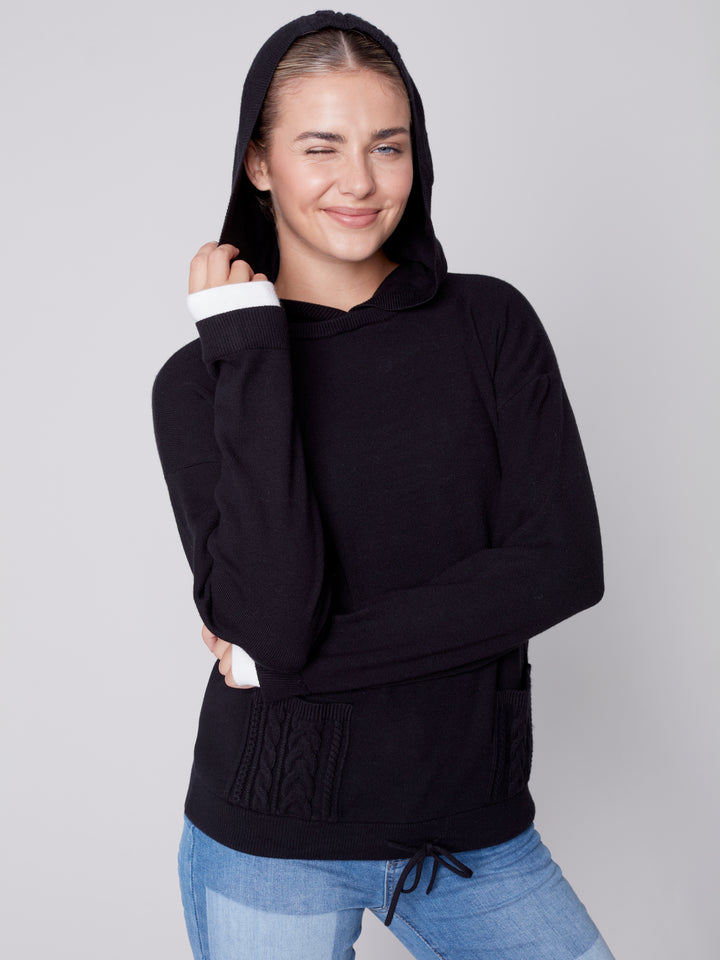 Plush Knit Drawstring Waist Hoodie