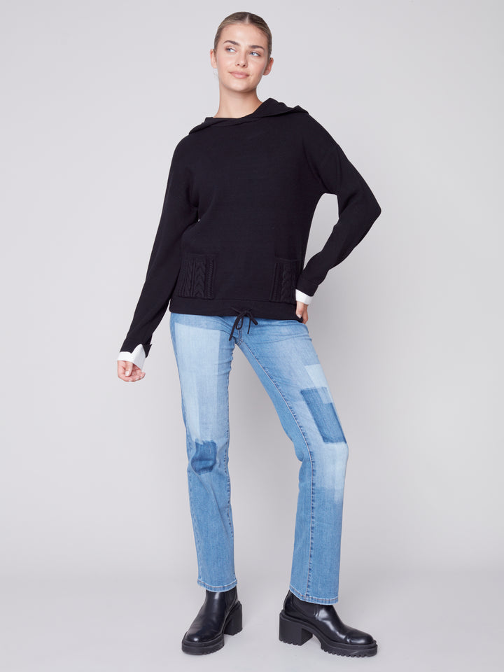 Plush Knit Drawstring Waist Hoodie