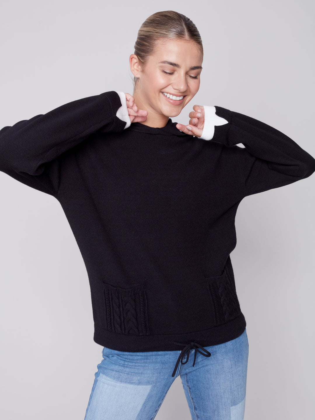 Plush Knit Drawstring Waist Hoodie