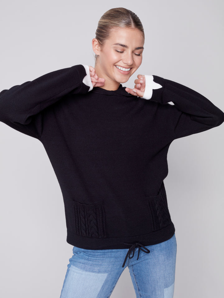 Plush Knit Drawstring Waist Hoodie