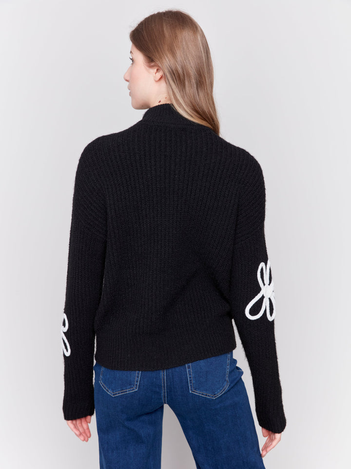 Mock Neck Floral Soutache Sweater