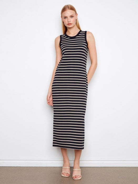 Scuba Sleeveless Striped Yarn Dye Dress