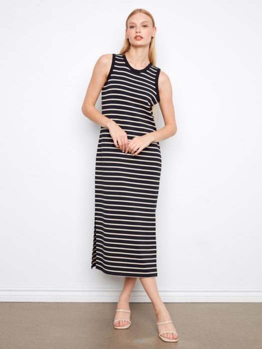 Scuba Sleeveless Striped Yarn Dye Dress