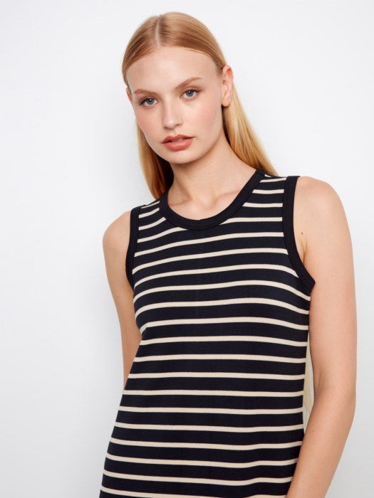 Scuba Sleeveless Striped Yarn Dye Dress