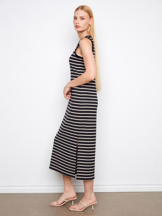 Scuba Sleeveless Striped Yarn Dye Dress