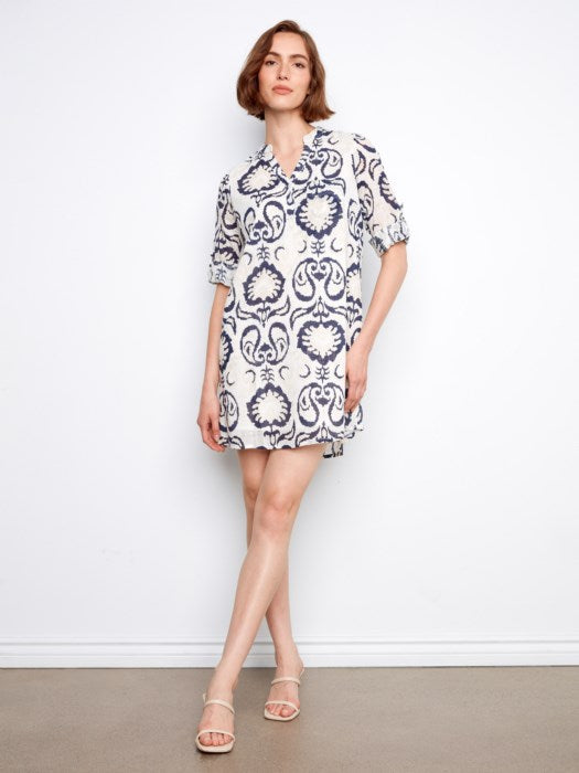 3/4 Sleeve Henley Shirt Dress