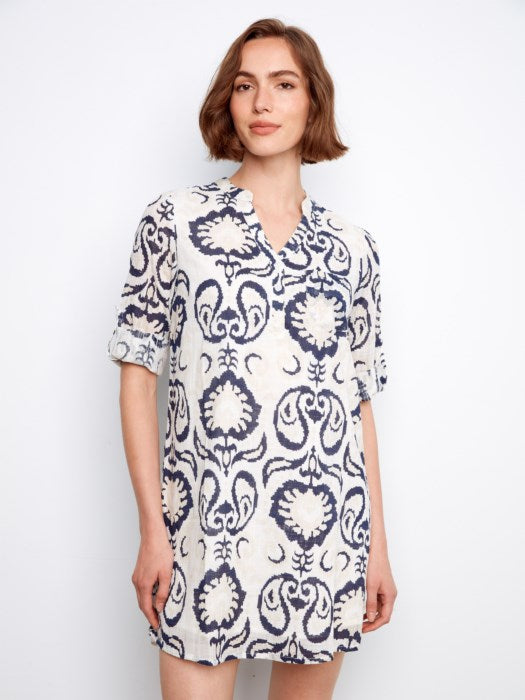 3/4 Sleeve Henley Shirt Dress