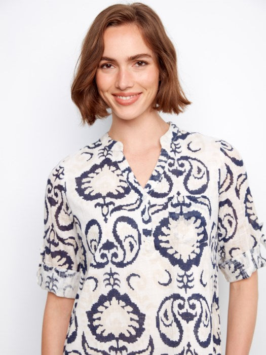 3/4 Sleeve Henley Shirt Dress