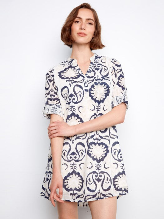 3/4 Sleeve Henley Shirt Dress