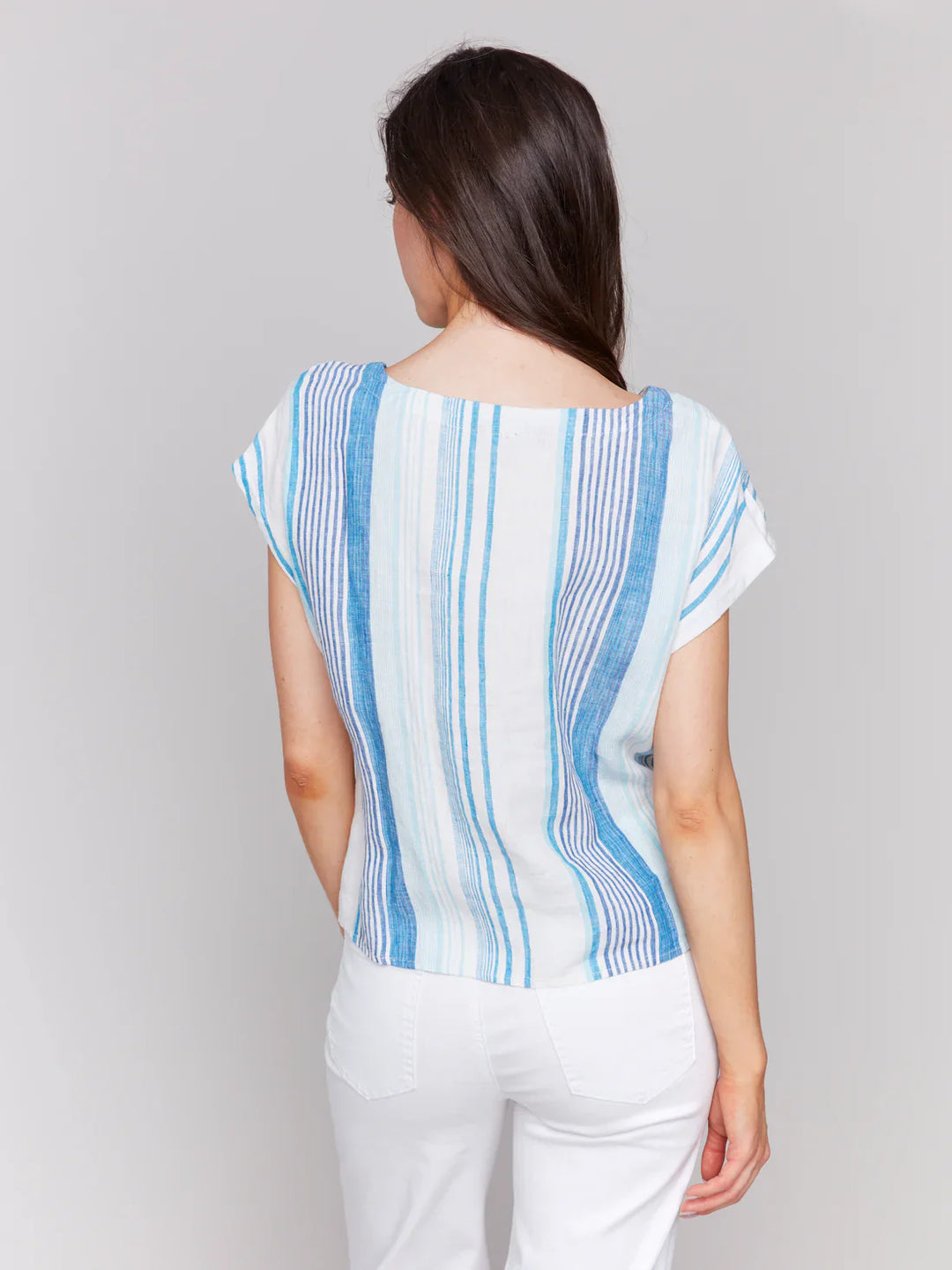 Short Sleeve Chevron Print Front Tie Top