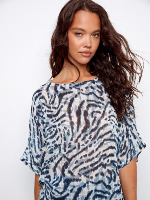 Printed Dolman Cotton Blouse