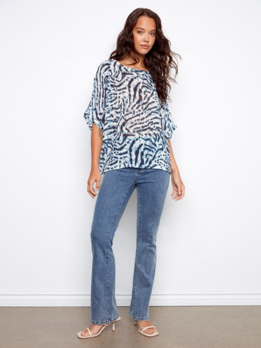 Printed Dolman Cotton Blouse