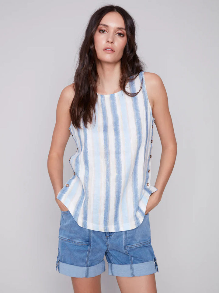 Sleeveless Striped Linen Top