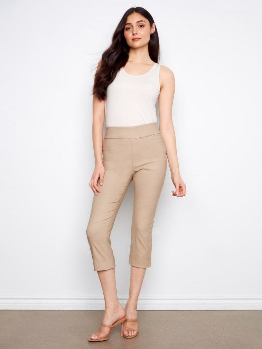 Solid Pull On Stretch Cropped Cuffed Pant