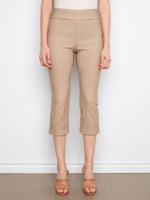 Solid Pull On Stretch Cropped Cuffed Pant