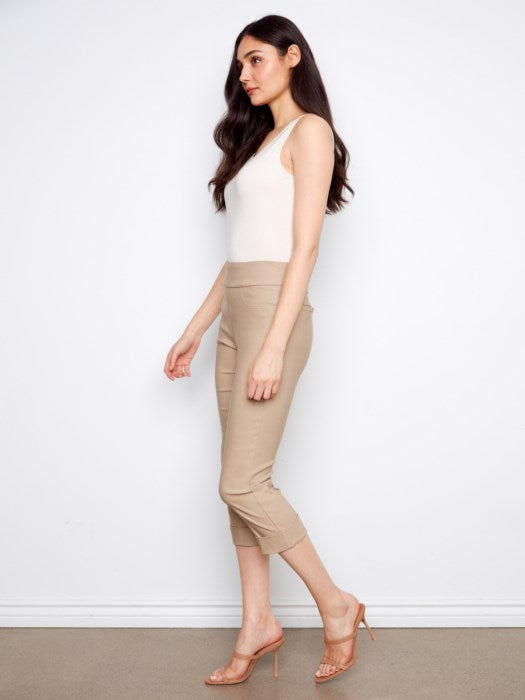 Solid Pull On Stretch Cropped Cuffed Pant