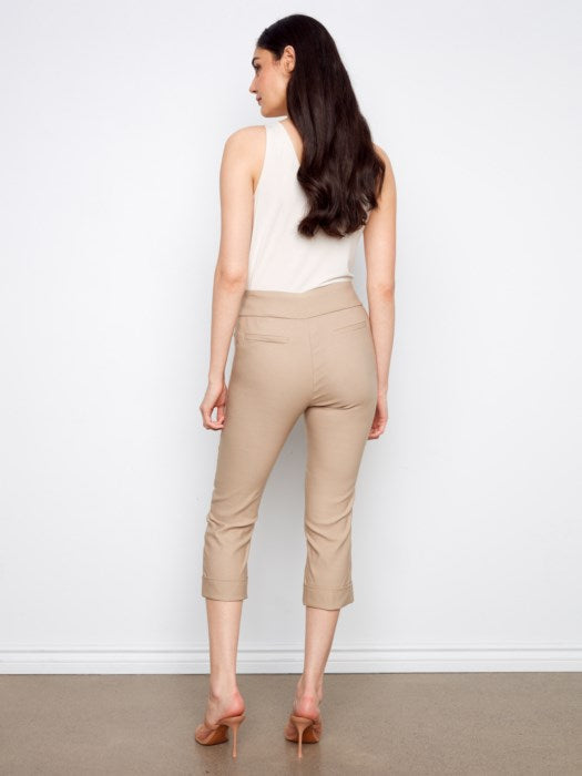 Solid Pull On Stretch Cropped Cuffed Pant