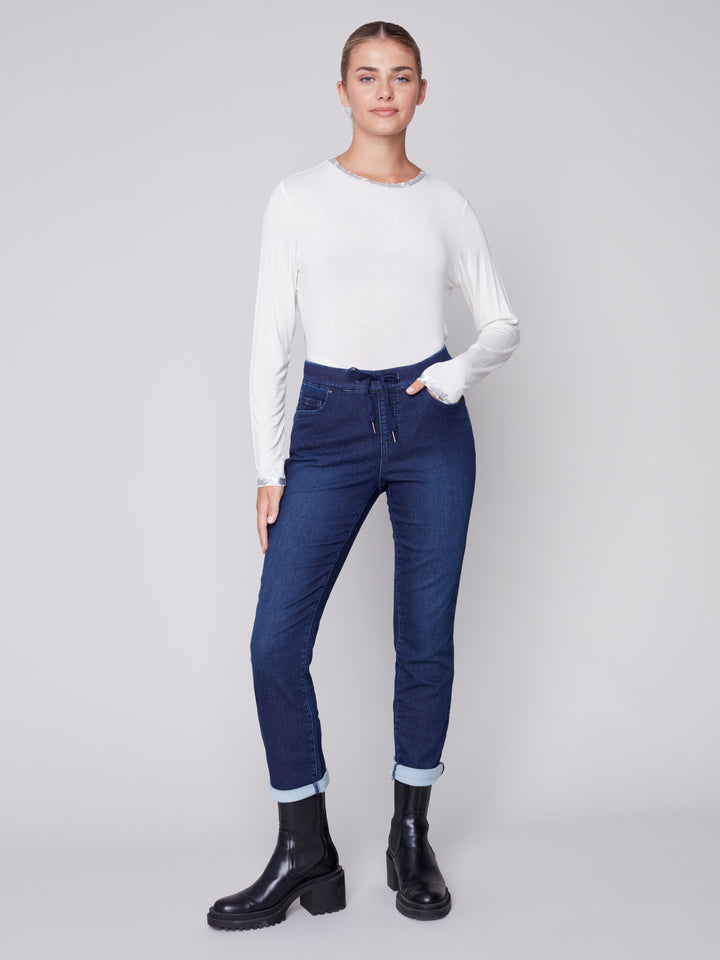 Slim Leg Knit Denim Jean