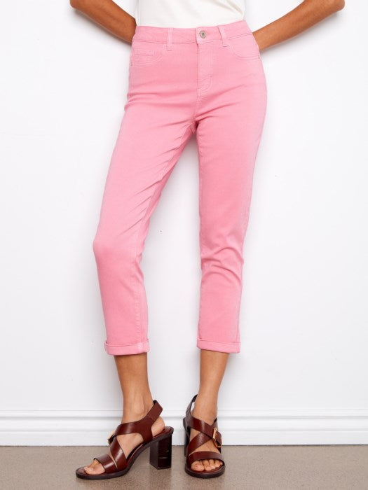 Colored Twill Slim Leg Pants With Cuff