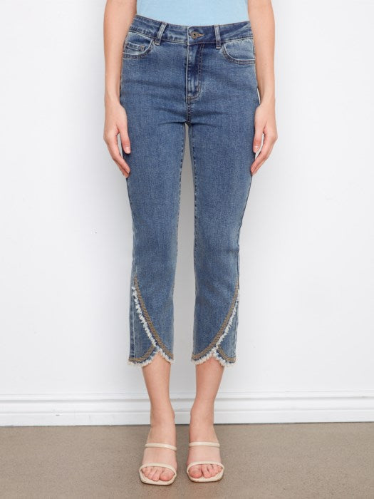 Slim Leg Front Tulip Pants With Embroidery Stitch