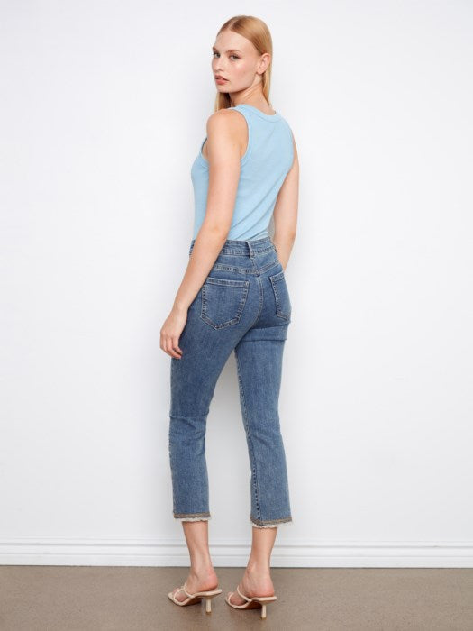 Slim Leg Front Tulip Pants With Embroidery Stitch