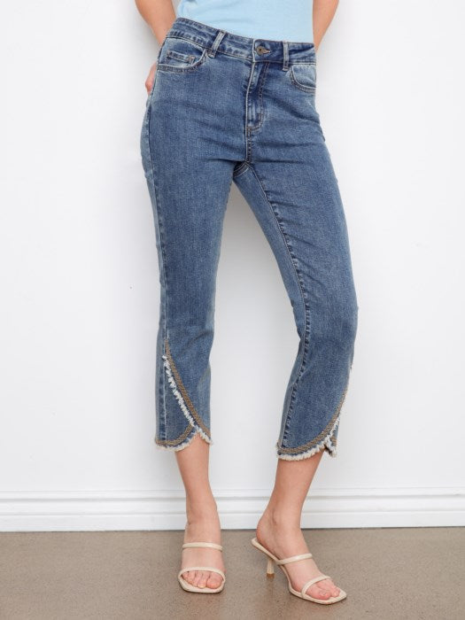 Slim Leg Front Tulip Pants With Embroidery Stitch