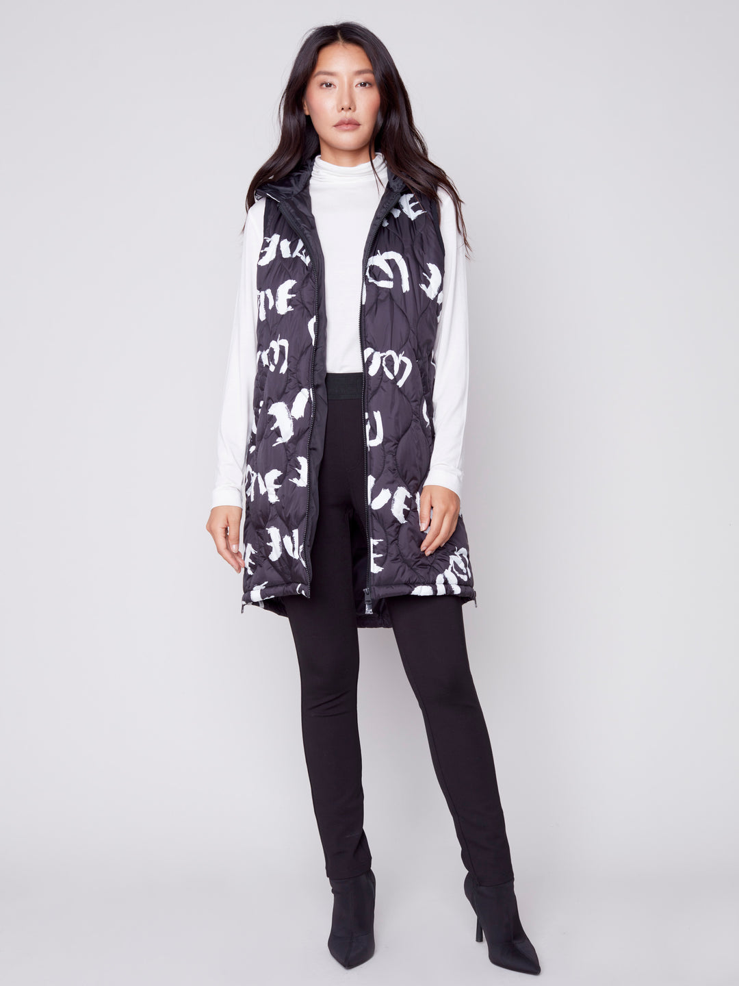 Hooded Quilted Print Puffer Vest