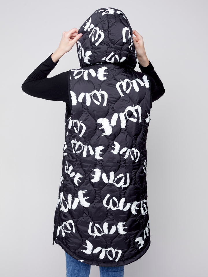 Hooded Quilted Print Puffer Vest