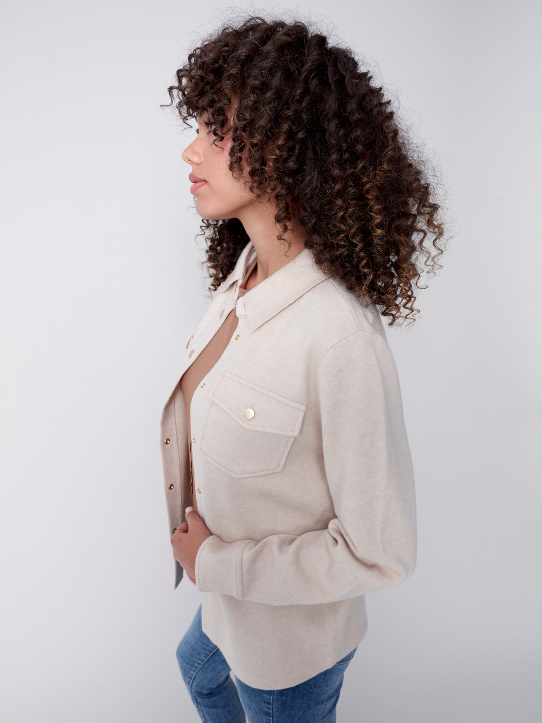Knit Long Sleeve Button Up Top