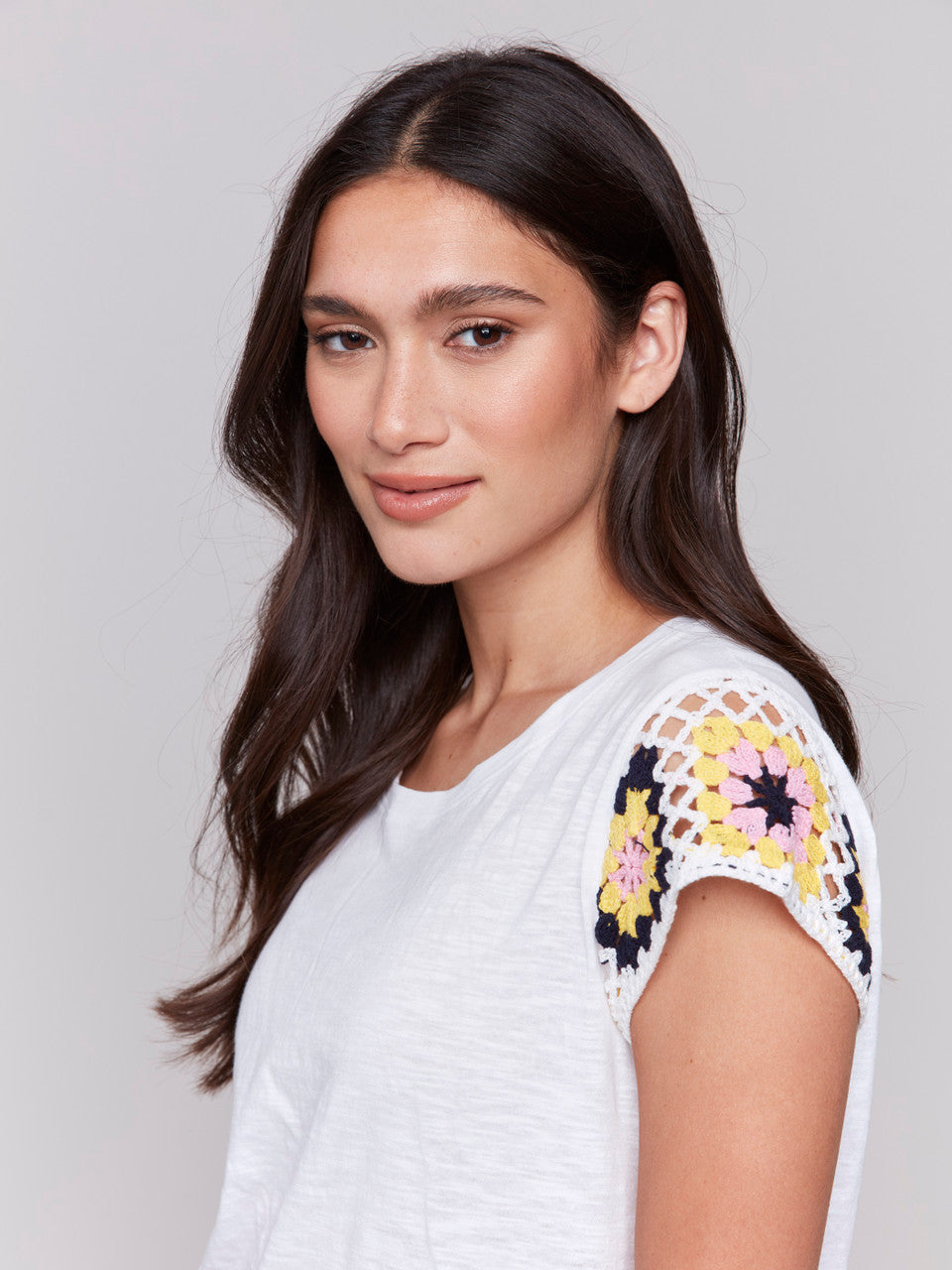 Jersy Short Sleeve Top With Print Sleeves