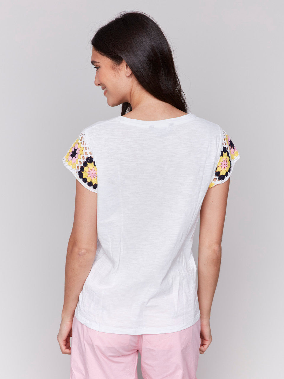 Jersy Short Sleeve Top With Print Sleeves