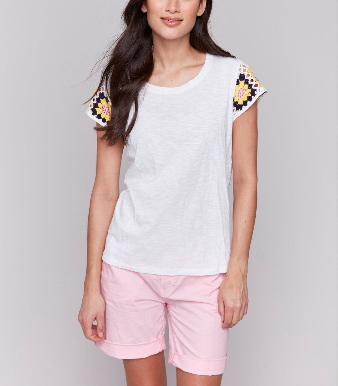 Jersy Short Sleeve Top With Print Sleeves
