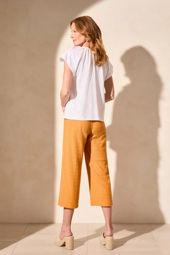Short Sleeve Split Neck Top With Tassel